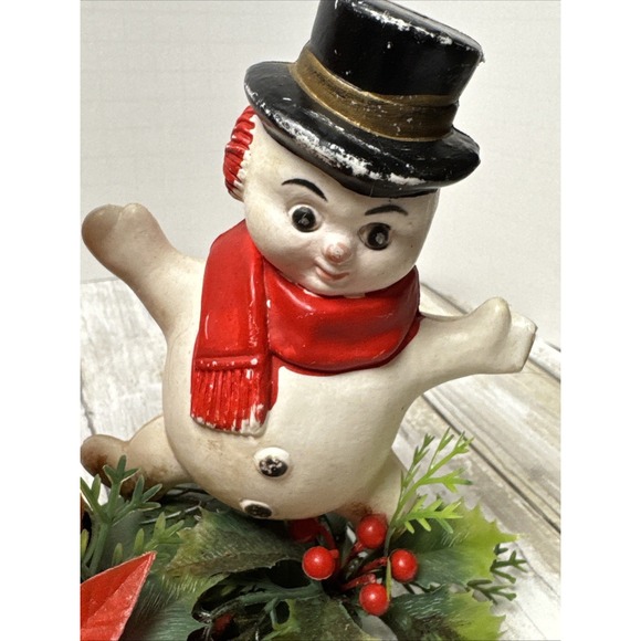 Vintage flocked candle with blow mold snowman tree - Picture 11 of 13